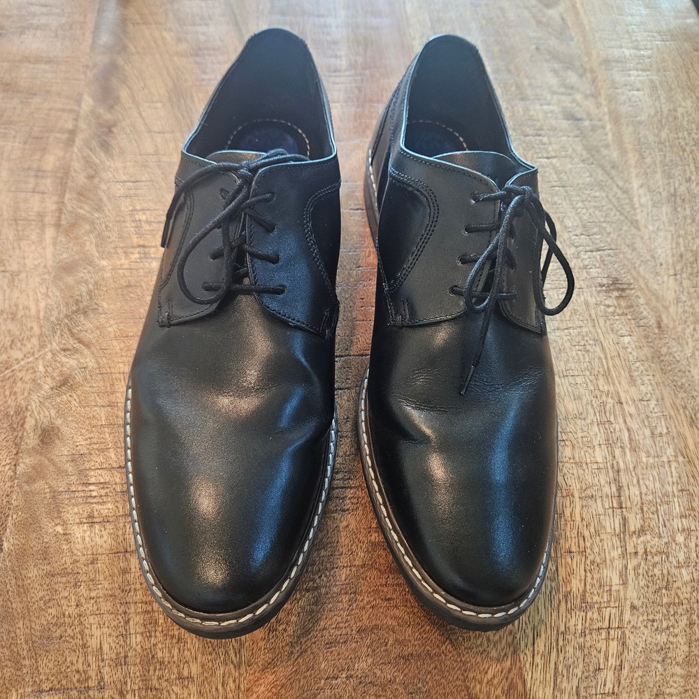 Nunn Bush Mens 81076 Black Leather Comfort Gel Plain Toe Oxford Shoes 10 M